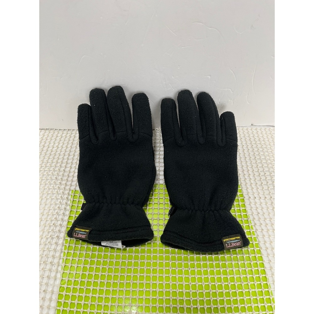 LL Bean Mens Large Fleece‎ Gloves Black Reinforced Grip Palm Winter 507539 EUC